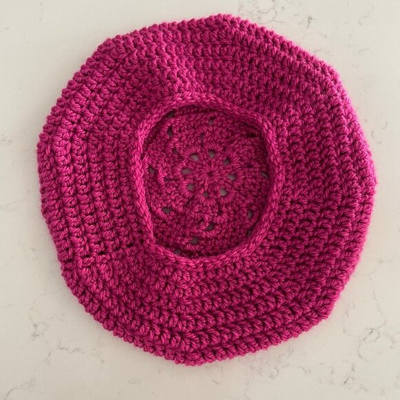 Hand Crafted Stylish Warm Crocheted Tam/Beret in Fuschia Pink Sz OS - Picture 3 of 5